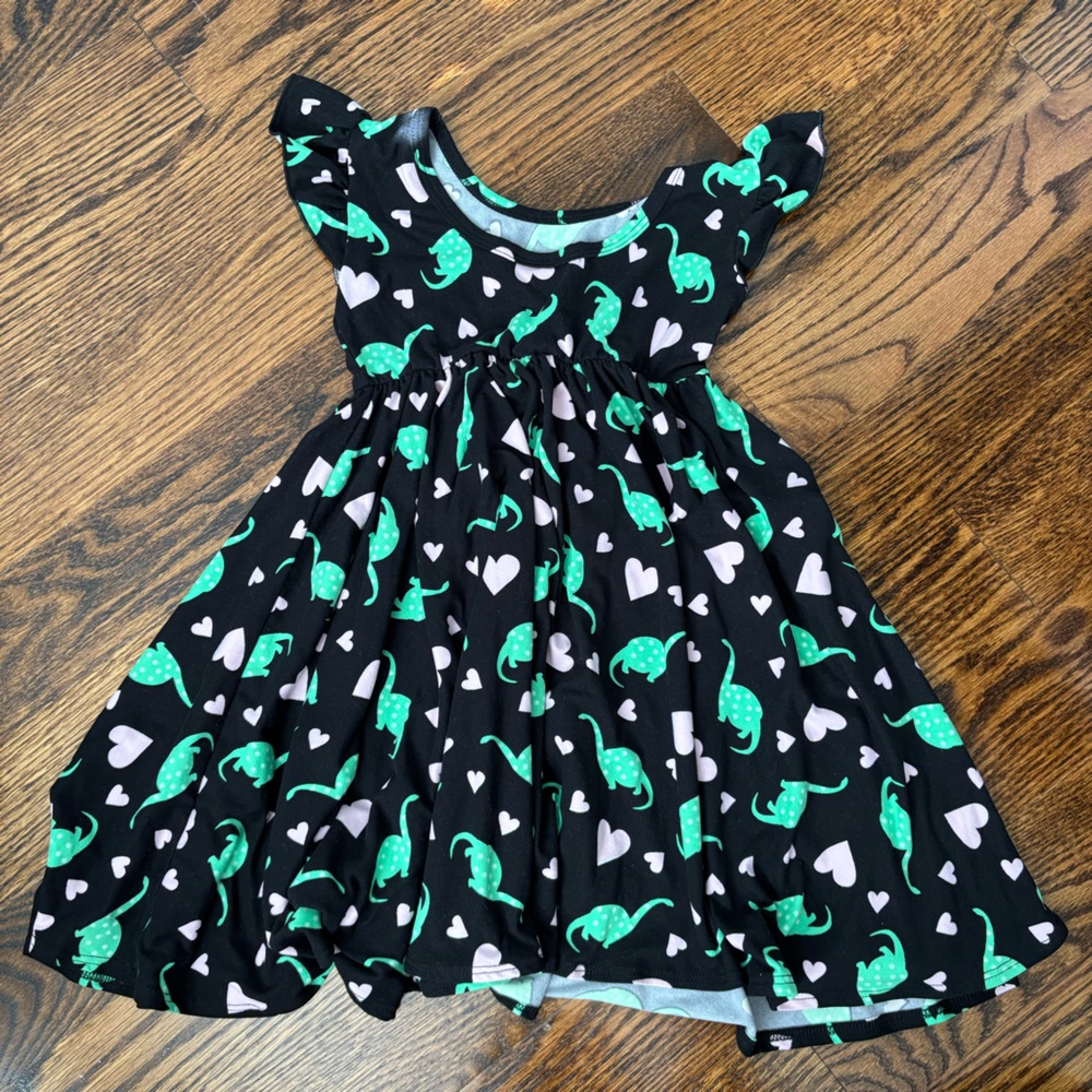 DotDotSmile - Toddler Girl's Dress - Ballerina Dinosaur Heart Dress in 3/4